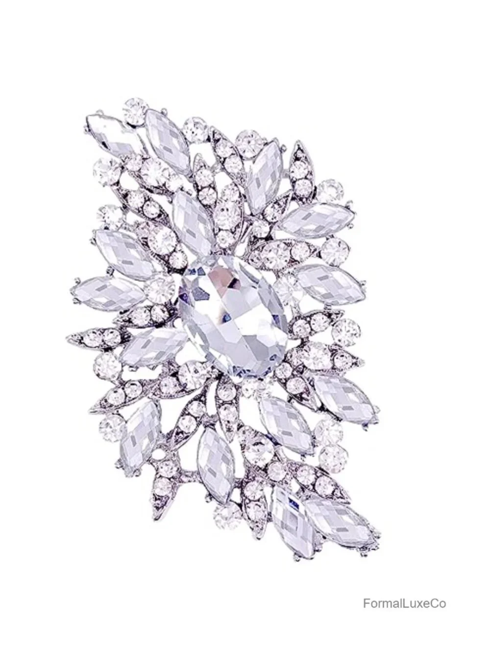Large Crystal Leaf Brooch Pin for Scarf Decor, Gold Tone Brass
